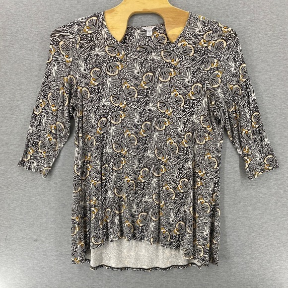 intro. Tops - Intro Stretch Woman Butterfly Floral Print 3/4 Sleeve V‎ Neck Top Plus Size 2X